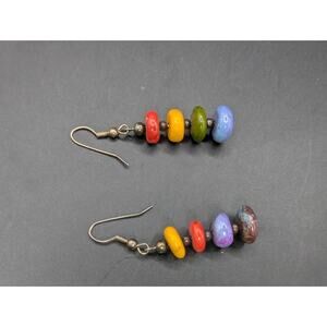 Southwestern Multi Stone Dangle Earrings Rainbow Beaded Boho Dyed Magnesite